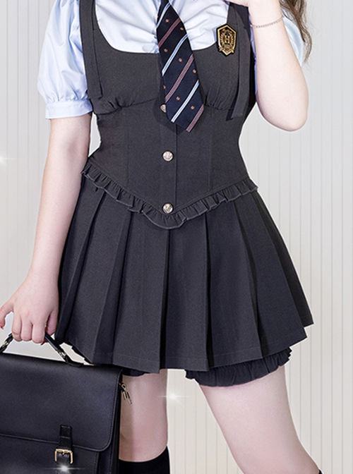 Women's Kawaii Blue Plaid Single-breasted Vest&Pleated Skirts –  Kawaiifashion