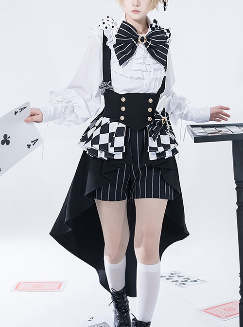 Black/White Rabbit Theater Checkerboard Print Ouji Lolita Girdle –  LolitaInside