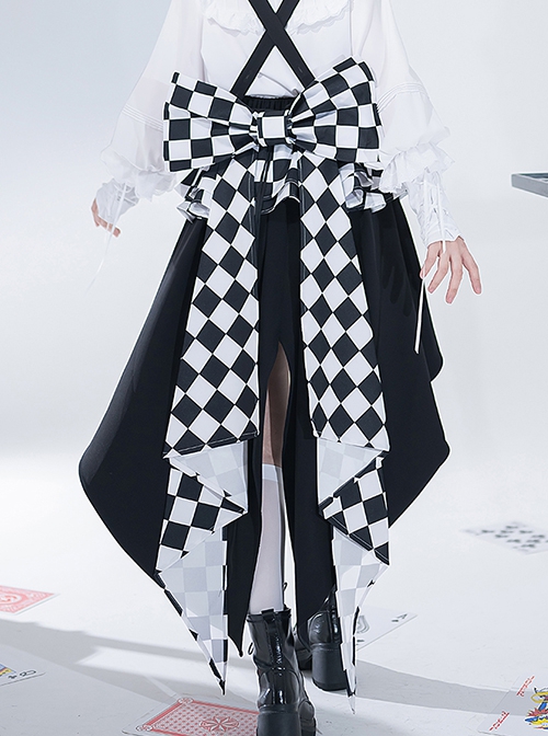 Black/White Rabbit Theater Checkerboard Print Ouji Lolita Girdle –  LolitaInside