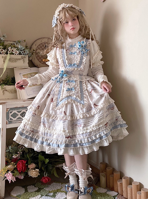 Gothic Sweet Lolita Dress Autumn Elegint Cute Printing Princess OP Dress  Bowknot Long Sleeve Ruffles Lace Girly Camisole Dresses - AliExpress