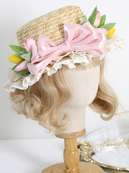 Japanese Lolita Straw Straw Hat With Bow With Lace Bowknot Lanyard And Wide  Brim For Girls UV Protection Bucket Cap G220301 From Sihuai05, $6.91