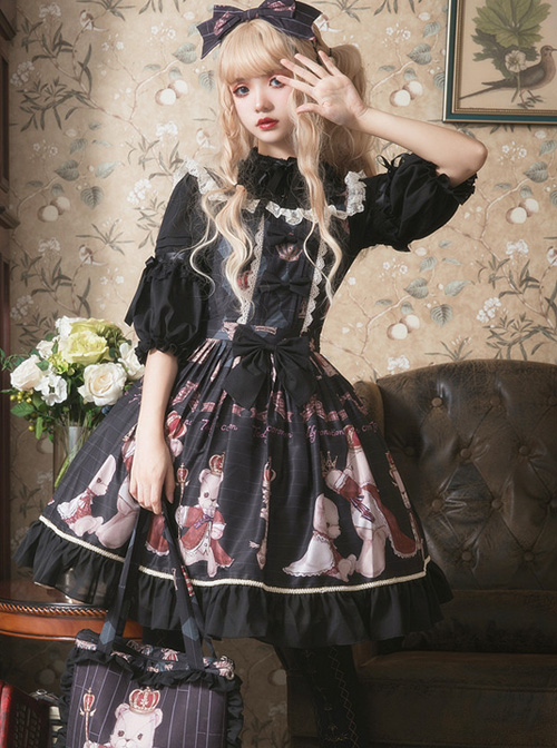 Coronation Bear Series JSK Chiffon Classic Lolita Sling Dress Version 2