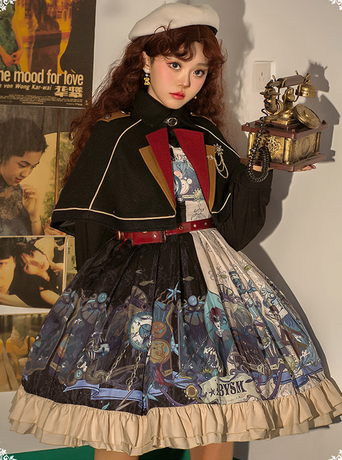 Abyss Series JSK Retro Punk Lolita Sling Dress And Cape Set