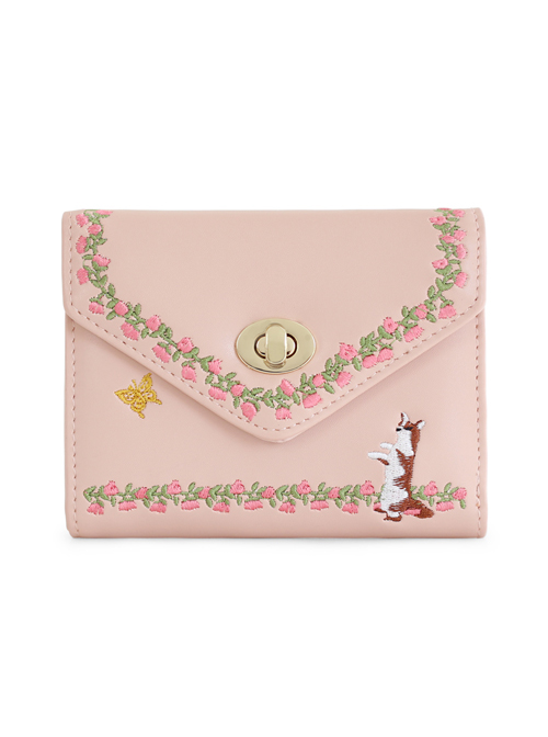 Wholesale Luxury embroidered Pink purse flower lady purse short PU wallet  women From m.