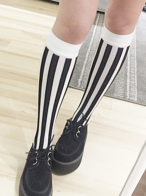 Vertical striped hot sale thigh highs