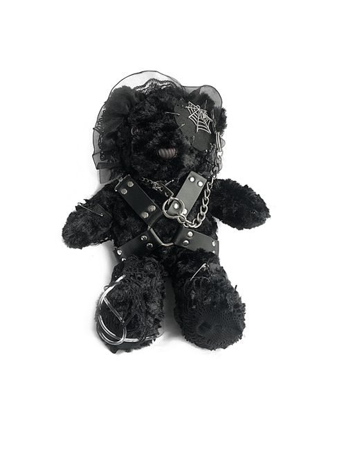 Black Double-Headed Teddy Bear Plush Backpack