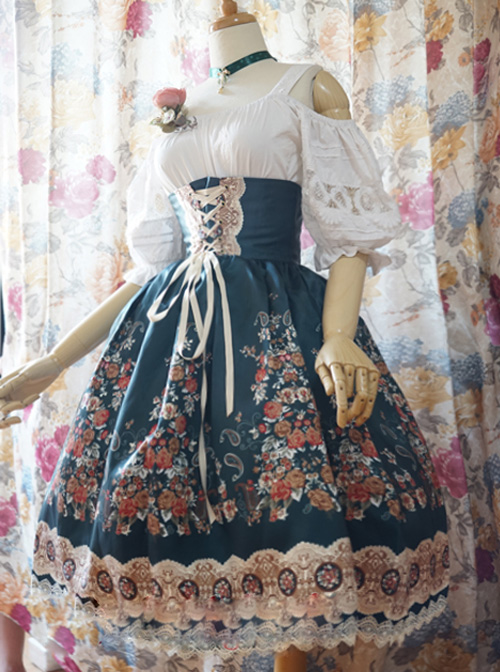 Surface Spell- Alps Rose Series High Waist Fish-bone Classic Lolita Skirt