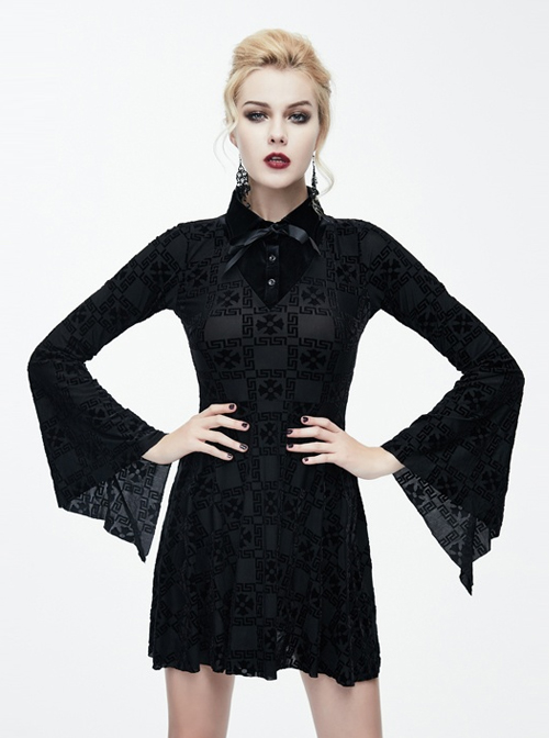 Night Visit Vampire Series Gothic Black Red Drawstring Christmas Lace  Darkness Sling Dress With Hand Sleeves