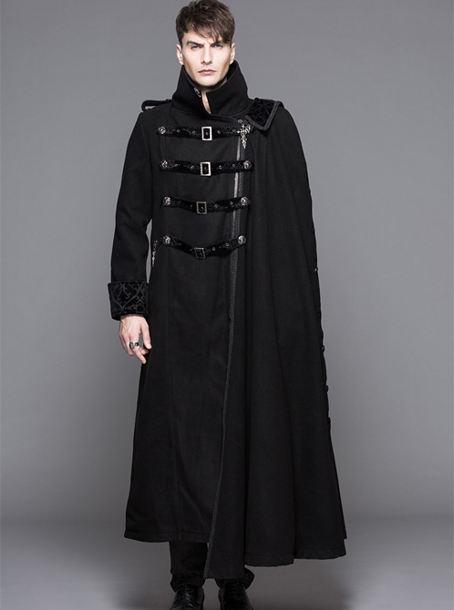 Punk Gothic Nobleman Detachable Shawl Black Thickened Men's Long Coat