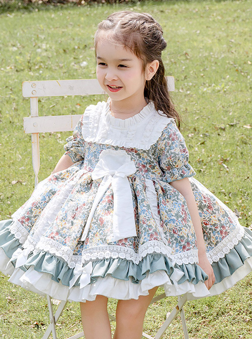 Green Small Floral Printing White Bowknot Kids Classic Lolita Short ...