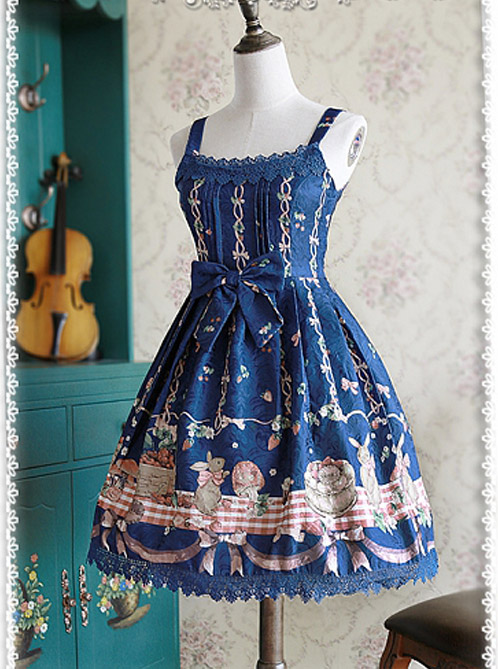 Lace Decorated Neckline Casual Style Lolita JSK - Picnic Rabbits By Infanta